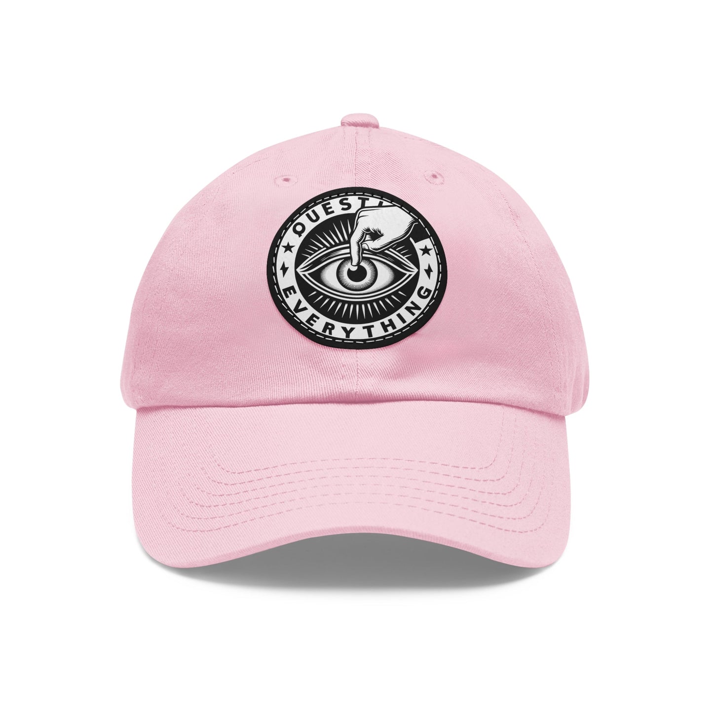 Cap Patch | Question Everything | Light Pink Black patch Circle One size